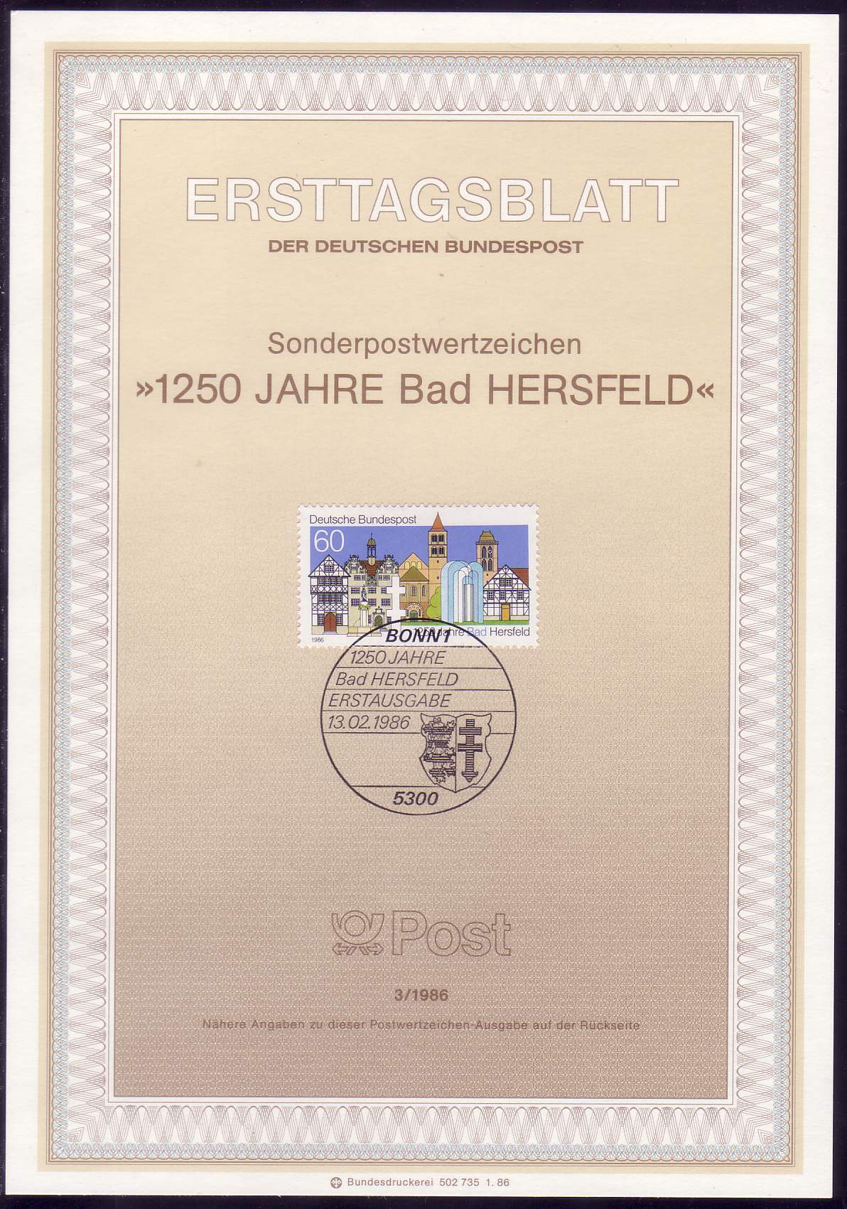 1271V Bad Hersfeld weißer Fleck über FensterF7, ETB · Philatelie 1271V Bad Hersfeld weißer Fleck über FensterF7, ETB · Philatelie