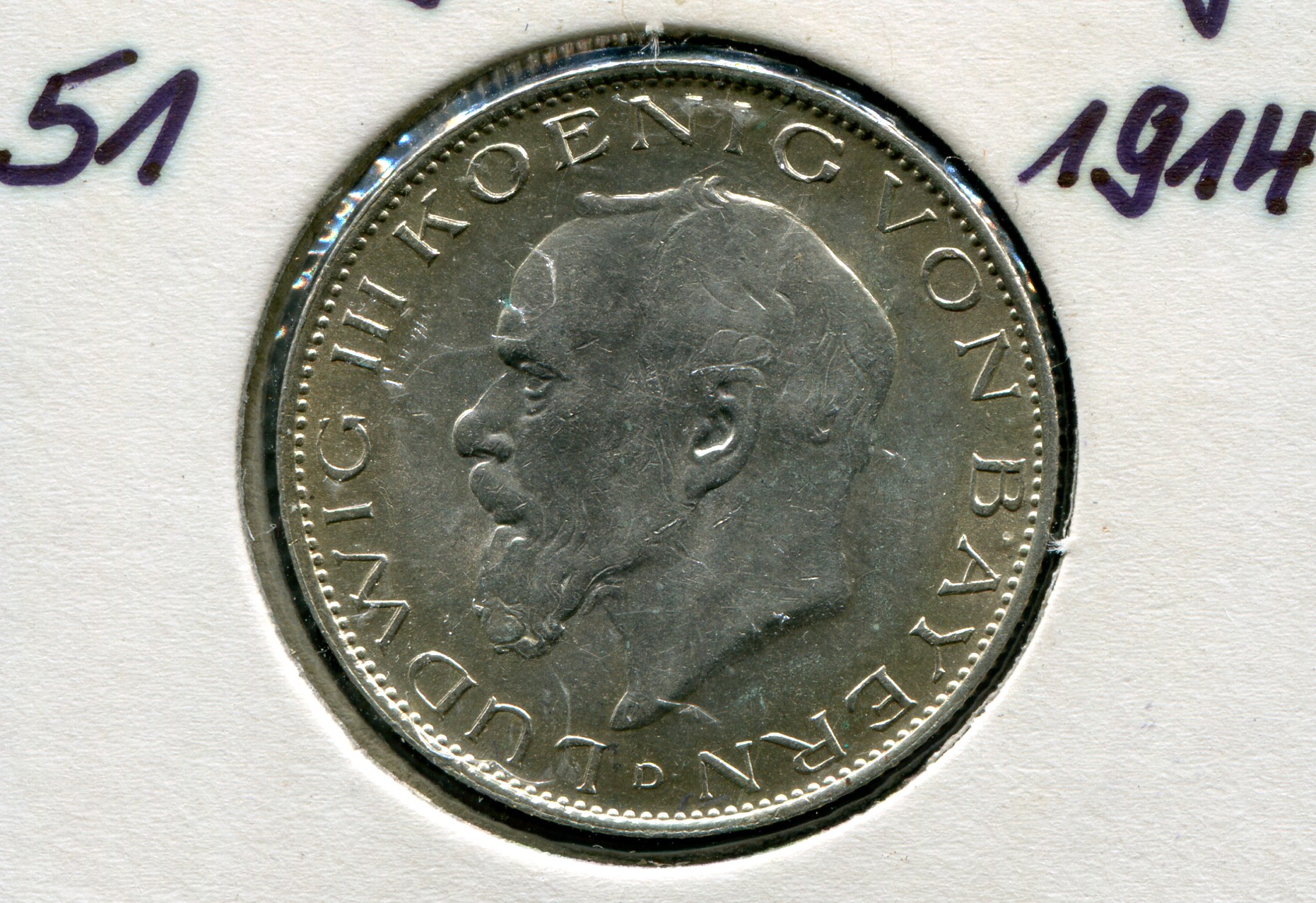 Bayern Ludwig III. großer Reichsadler, 2 Mark 1914, Silber 900 / Cu