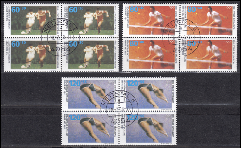 Briefmarken-Set BRD 1988 Sporthilfe – Komplett Postfrisch (MNH), Katalog-Nr. 1353-1355, Tennis/Tischtennis-Motiv, Sammler-Qualität
