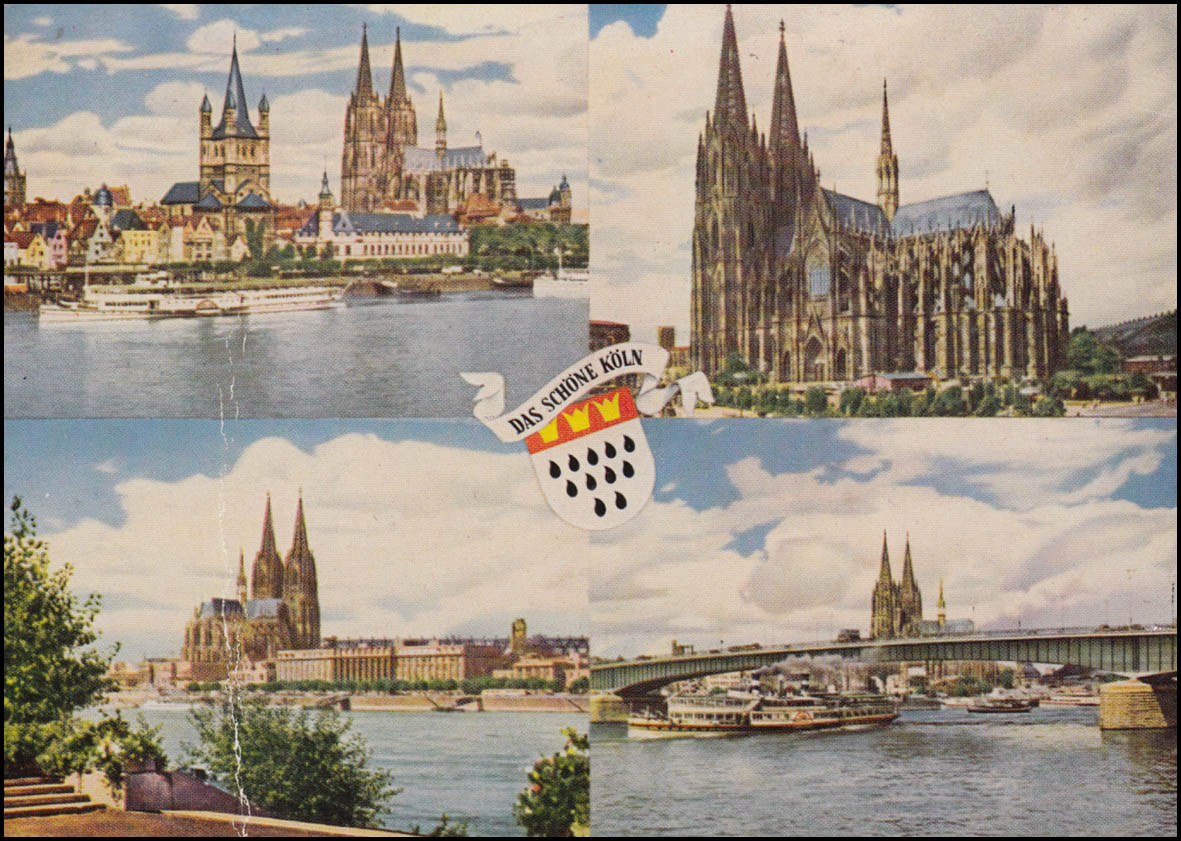 Landpost 22b Neschen über Linz / Rhein 5.6.58 auf AK Das schöne Köln, 4 ...