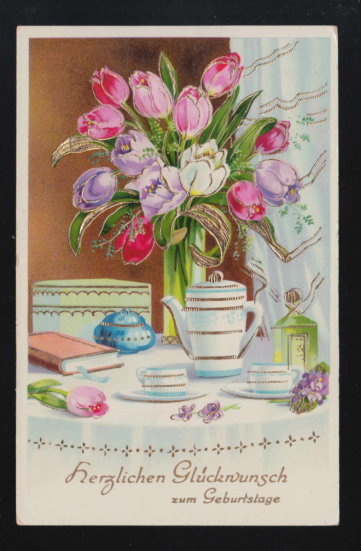 Herzlichen Glückwunsch Geburtstag, Tulpen Strauß Kaffeetafel, Wien 13.