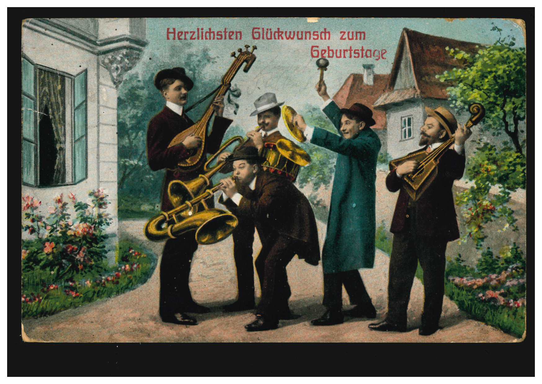 AK Glückwünsche Geburtstag Musikanten HerrenQuintett, Bahnpost 24.9.