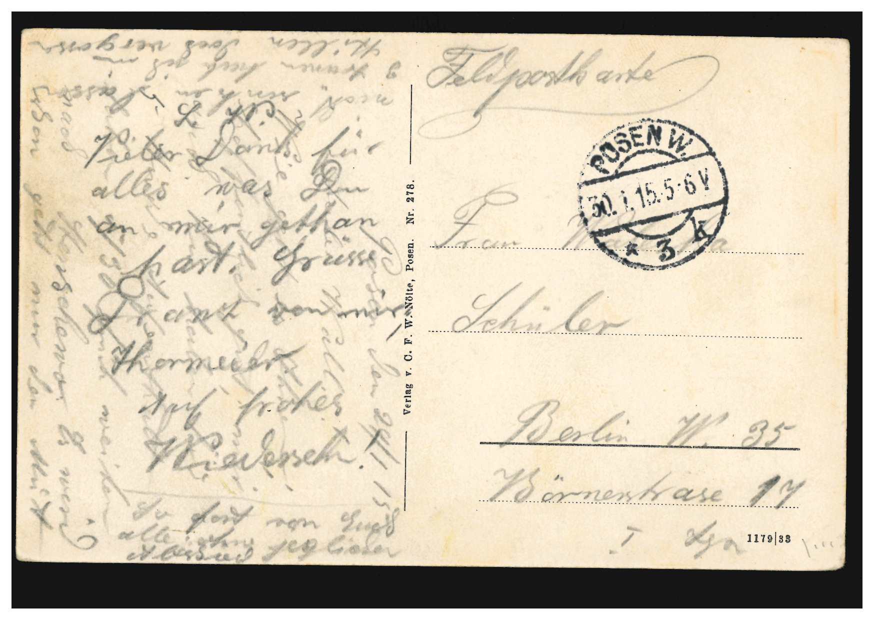 AK Posen Königliches Residenzschloss, Feldpost POSEN W 3 k 30.1.1915