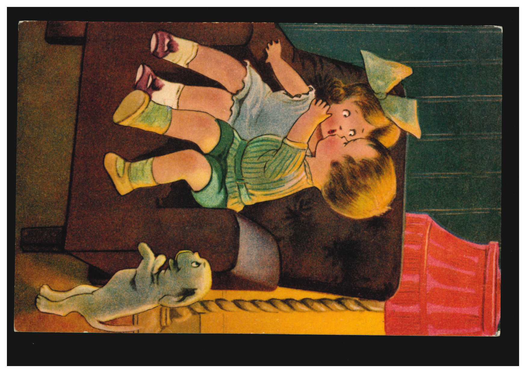 TiereAK Kinder Der erste Kuss, eifersüchtiger Hund, um 1920