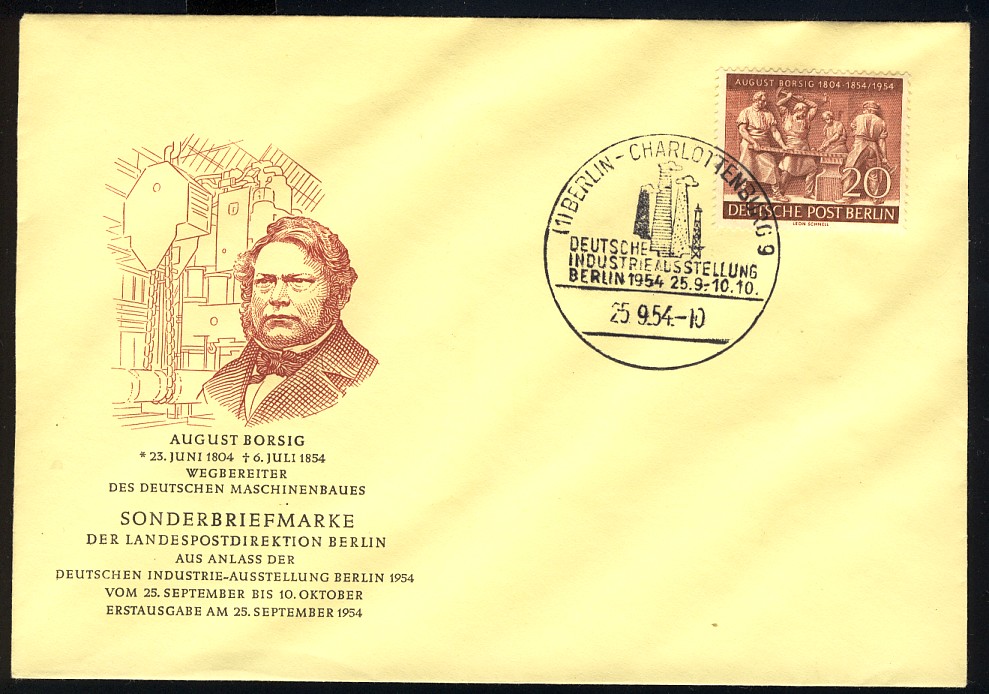 125 August Borsig & Deutsche IndustrieAusstellung 1954 amtlicher FDC