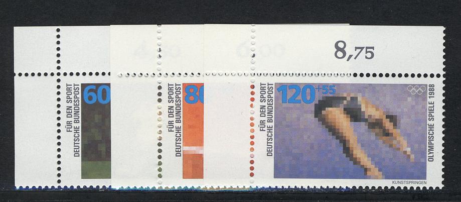 Briefmarken-Set BRD 1988 Sporthilfe – Komplett Postfrisch (MNH), Katalog-Nr. 1353-1355, Tennis/Tischtennis-Motiv, Sammler-Qualität