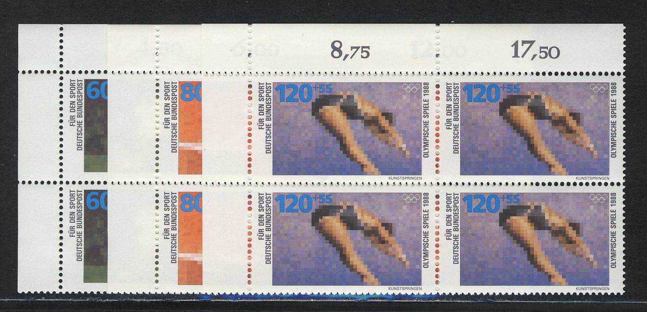 Briefmarken-Set BRD 1988 Sporthilfe – Komplett Postfrisch (MNH), Katalog-Nr. 1353-1355, Tennis/Tischtennis-Motiv, Sammler-Qualität