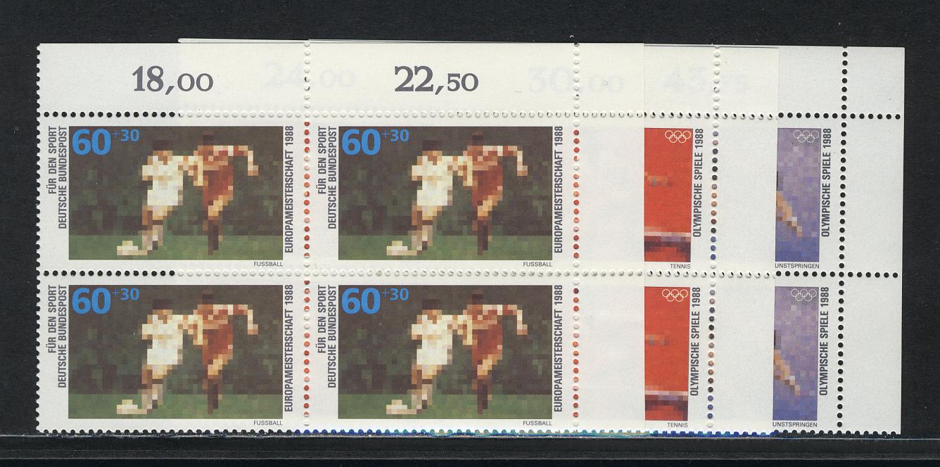 Briefmarken-Set BRD 1988 Sporthilfe – Komplett Postfrisch (MNH), Katalog-Nr. 1353-1355, Tennis/Tischtennis-Motiv, Sammler-Qualität