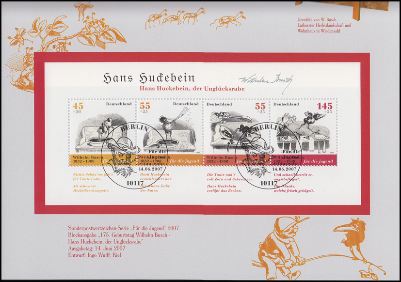 BRD Briefmarken Block71 – Wilhelm Busch Hans Huckebein, Postfrisch MNH 2007