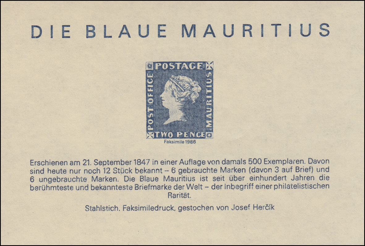 Sonderdruck Die Blaue Mauritius 1986 FAKSIMILE PHILMASTER sonderdruck-die-blaue-mauritius-1986-faksimile-philmaster